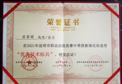 昆明市职业技能大赛“优秀技术标兵”